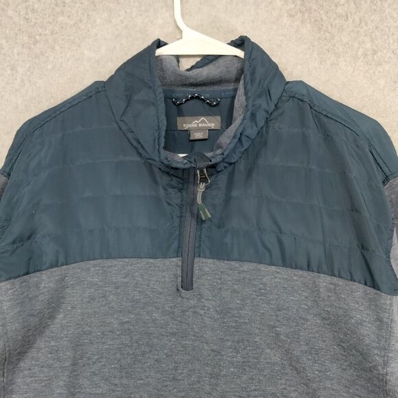 Eddie Bauer Mens Size XL Mixed Media Pullover Sweatshirt Blue Gray 1/4 Zip - Picture 2 of 11